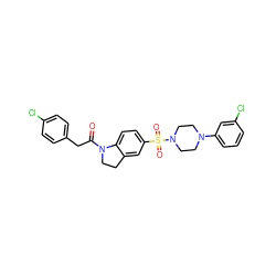 O=C(Cc1ccc(Cl)cc1)N1CCc2cc(S(=O)(=O)N3CCN(c4cccc(Cl)c4)CC3)ccc21 ZINC000118536497