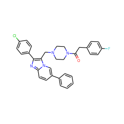 O=C(Cc1ccc(F)cc1)N1CCN(Cc2c(-c3ccc(Cl)cc3)nc3ccc(-c4ccccc4)cn23)CC1 ZINC000101664600