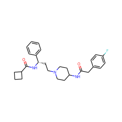 O=C(Cc1ccc(F)cc1)NC1CCN(CC[C@H](NC(=O)C2CCC2)c2ccccc2)CC1 ZINC000038147806