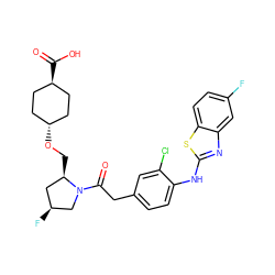 O=C(Cc1ccc(Nc2nc3cc(F)ccc3s2)c(Cl)c1)N1C[C@@H](F)C[C@H]1CO[C@H]1CC[C@H](C(=O)O)CC1 ZINC000254113645