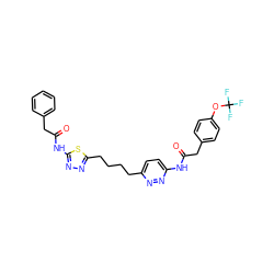 O=C(Cc1ccc(OC(F)(F)F)cc1)Nc1ccc(CCCCc2nnc(NC(=O)Cc3ccccc3)s2)nn1 ZINC000169698621