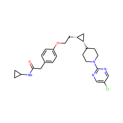 O=C(Cc1ccc(OCC[C@@H]2C[C@@H]2C2CCN(c3ncc(Cl)cn3)CC2)cc1)NC1CC1 ZINC000147846042