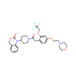 O=C(Cc1ccc(OCCN2CCOCC2)cc1OCC(F)(F)F)N1CCC(N2C(=O)OCc3ccccc32)CC1 ZINC000028758704