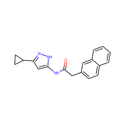 O=C(Cc1ccc2ccccc2c1)Nc1cc(C2CC2)n[nH]1 ZINC000003820327