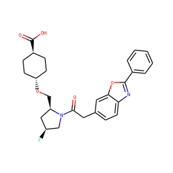 O=C(Cc1ccc2nc(-c3ccccc3)oc2c1)N1C[C@@H](F)C[C@H]1CO[C@H]1CC[C@H](C(=O)O)CC1 ZINC000254194461