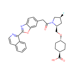 O=C(Cc1ccc2nc(-c3nccc4ccccc34)oc2c1)N1C[C@@H](F)C[C@H]1CO[C@H]1CC[C@H](C(=O)O)CC1 ZINC000254194037