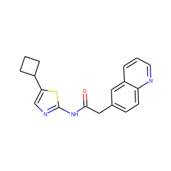 O=C(Cc1ccc2ncccc2c1)Nc1ncc(C2CCC2)s1 ZINC000001491885