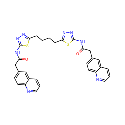 O=C(Cc1ccc2ncccc2c1)Nc1nnc(CCCCc2nnc(NC(=O)Cc3ccc4ncccc4c3)s2)s1 ZINC000169698114