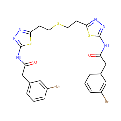 O=C(Cc1cccc(Br)c1)Nc1nnc(CCSCCc2nnc(NC(=O)Cc3cccc(Br)c3)s2)s1 ZINC000169698115