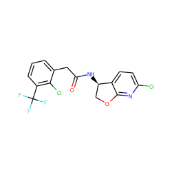 O=C(Cc1cccc(C(F)(F)F)c1Cl)N[C@@H]1COc2nc(Cl)ccc21 ZINC000146655626