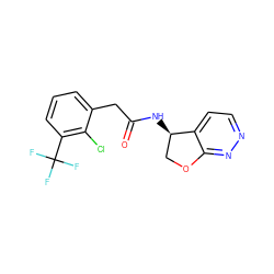 O=C(Cc1cccc(C(F)(F)F)c1Cl)N[C@@H]1COc2nnccc21 ZINC000146519525