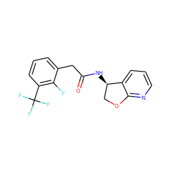 O=C(Cc1cccc(C(F)(F)F)c1F)N[C@@H]1COc2ncccc21 ZINC000146549680