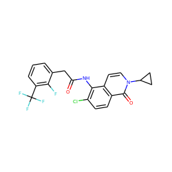 O=C(Cc1cccc(C(F)(F)F)c1F)Nc1c(Cl)ccc2c(=O)n(C3CC3)ccc12 ZINC000043019742