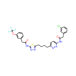 O=C(Cc1cccc(Cl)c1)Nc1ccc(CCCCc2nnc(NC(=O)Cc3cccc(OC(F)(F)F)c3)s2)nn1 ZINC000169698629