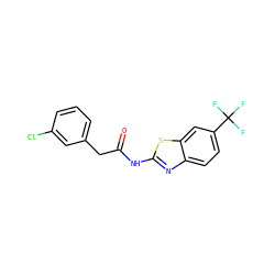 O=C(Cc1cccc(Cl)c1)Nc1nc2ccc(C(F)(F)F)cc2s1 ZINC000169309118