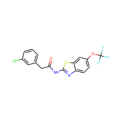 O=C(Cc1cccc(Cl)c1)Nc1nc2ccc(OC(F)(F)F)cc2s1 ZINC000169309121