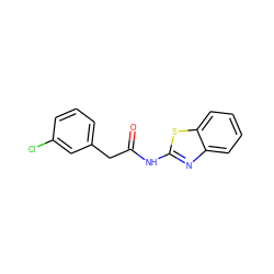 O=C(Cc1cccc(Cl)c1)Nc1nc2ccccc2s1 ZINC000169306778