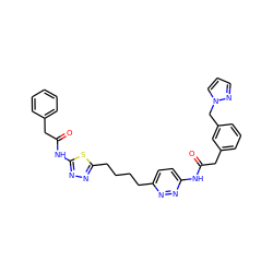 O=C(Cc1cccc(Cn2cccn2)c1)Nc1ccc(CCCCc2nnc(NC(=O)Cc3ccccc3)s2)nn1 ZINC000169698414