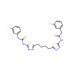 O=C(Cc1cccc(F)c1)Nc1nnc(CCCCc2nnc(NC(=O)Cc3cccc(F)c3)s2)s1 ZINC000169698125