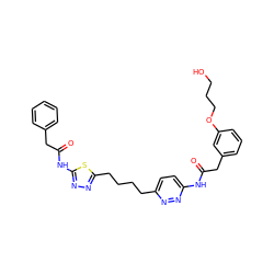 O=C(Cc1cccc(OCCCO)c1)Nc1ccc(CCCCc2nnc(NC(=O)Cc3ccccc3)s2)nn1 ZINC000169698453