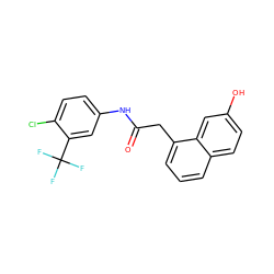 O=C(Cc1cccc2ccc(O)cc12)Nc1ccc(Cl)c(C(F)(F)F)c1 ZINC000071341624