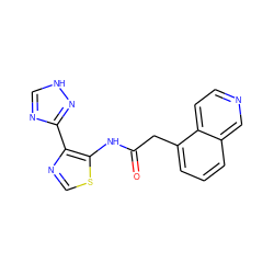 O=C(Cc1cccc2cnccc12)Nc1scnc1-c1nc[nH]n1 ZINC000064560477