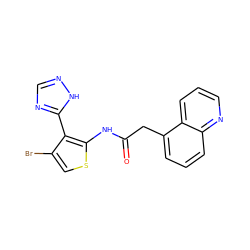 O=C(Cc1cccc2ncccc12)Nc1scc(Br)c1-c1ncn[nH]1 ZINC000066078016