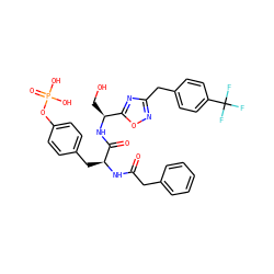 O=C(Cc1ccccc1)N[C@@H](Cc1ccc(OP(=O)(O)O)cc1)C(=O)N[C@@H](CO)c1nc(Cc2ccc(C(F)(F)F)cc2)no1 ZINC000027408391