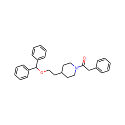 O=C(Cc1ccccc1)N1CCC(CCOC(c2ccccc2)c2ccccc2)CC1 ZINC000013862275