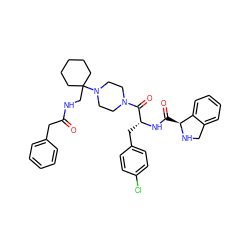 O=C(Cc1ccccc1)NCC1(N2CCN(C(=O)[C@@H](Cc3ccc(Cl)cc3)NC(=O)[C@@H]3NCc4ccccc43)CC2)CCCCC1 ZINC000028529443