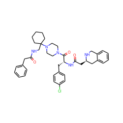 O=C(Cc1ccccc1)NCC1(N2CCN(C(=O)[C@@H](Cc3ccc(Cl)cc3)NC(=O)C[C@@H]3Cc4ccccc4CN3)CC2)CCCCC1 ZINC000028529373