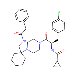 O=C(Cc1ccccc1)NCC1(N2CCN(C(=O)[C@@H](Cc3ccc(Cl)cc3)NC(=O)C3CC3)CC2)CCCCC1 ZINC000084611190