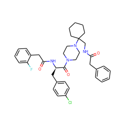 O=C(Cc1ccccc1)NCC1(N2CCN(C(=O)[C@@H](Cc3ccc(Cl)cc3)NC(=O)Cc3ccccc3F)CC2)CCCCC1 ZINC000028529315