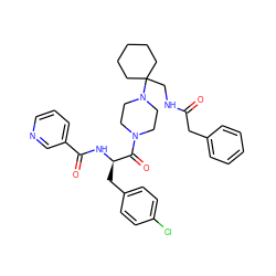 O=C(Cc1ccccc1)NCC1(N2CCN(C(=O)[C@@H](Cc3ccc(Cl)cc3)NC(=O)c3cccnc3)CC2)CCCCC1 ZINC000028529602