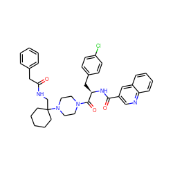 O=C(Cc1ccccc1)NCC1(N2CCN(C(=O)[C@@H](Cc3ccc(Cl)cc3)NC(=O)c3cnc4ccccc4c3)CC2)CCCCC1 ZINC000028529188