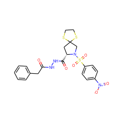 O=C(Cc1ccccc1)NNC(=O)[C@@H]1CC2(CN1S(=O)(=O)c1ccc([N+](=O)[O-])cc1)SCCS2 ZINC000103249765