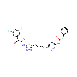 O=C(Cc1ccccc1)Nc1ccc(CCCCc2nnc(NC(=O)[C@@H](O)c3cc(F)cc(F)c3)s2)nn1 ZINC000169698241