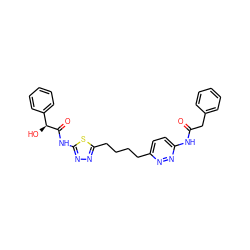 O=C(Cc1ccccc1)Nc1ccc(CCCCc2nnc(NC(=O)[C@@H](O)c3ccccc3)s2)nn1 ZINC000169698199