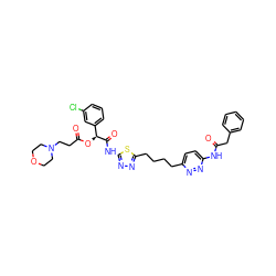 O=C(Cc1ccccc1)Nc1ccc(CCCCc2nnc(NC(=O)[C@@H](OC(=O)CCN3CCOCC3)c3cccc(Cl)c3)s2)nn1 ZINC000169698286