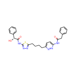 O=C(Cc1ccccc1)Nc1ccc(CCCCc2nnc(NC(=O)[C@H](O)c3ccccc3)s2)nn1 ZINC000169698200