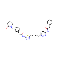 O=C(Cc1ccccc1)Nc1ccc(CCCCc2nnc(NC(=O)Cc3cccc(CN4CCCCC4=O)c3)s2)nn1 ZINC000169698390