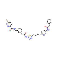 O=C(Cc1ccccc1)Nc1ccc(CCCCc2nnc(NC(=O)Cc3cccc(CNC(=O)c4ccc(Br)nn4)c3)s2)nn1 ZINC000169698389