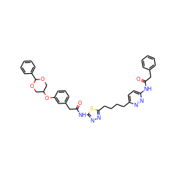 O=C(Cc1ccccc1)Nc1ccc(CCCCc2nnc(NC(=O)Cc3cccc(OC4COC(c5ccccc5)OC4)c3)s2)nn1 ZINC000169698421