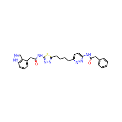 O=C(Cc1ccccc1)Nc1ccc(CCCCc2nnc(NC(=O)Cc3cccc4[nH]ncc34)s2)nn1 ZINC000169698430