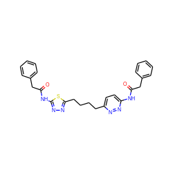 O=C(Cc1ccccc1)Nc1ccc(CCCCc2nnc(NC(=O)Cc3ccccc3)s2)nn1 ZINC000169698170