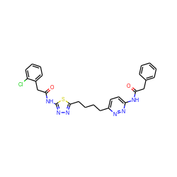 O=C(Cc1ccccc1)Nc1ccc(CCCCc2nnc(NC(=O)Cc3ccccc3Cl)s2)nn1 ZINC000169698440