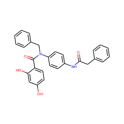 O=C(Cc1ccccc1)Nc1ccc(N(Cc2ccccc2)C(=O)c2ccc(O)cc2O)cc1 ZINC000653676025