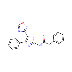 O=C(Cc1ccccc1)Nc1nc(-c2ccccc2)c(-c2ncon2)s1 ZINC000058592444