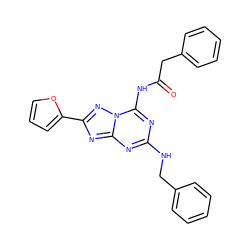 O=C(Cc1ccccc1)Nc1nc(NCc2ccccc2)nc2nc(-c3ccco3)nn12 ZINC000653761012