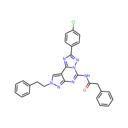 O=C(Cc1ccccc1)Nc1nc2nn(CCc3ccccc3)cc2c2nc(-c3ccc(Cl)cc3)nn12 ZINC000071334556